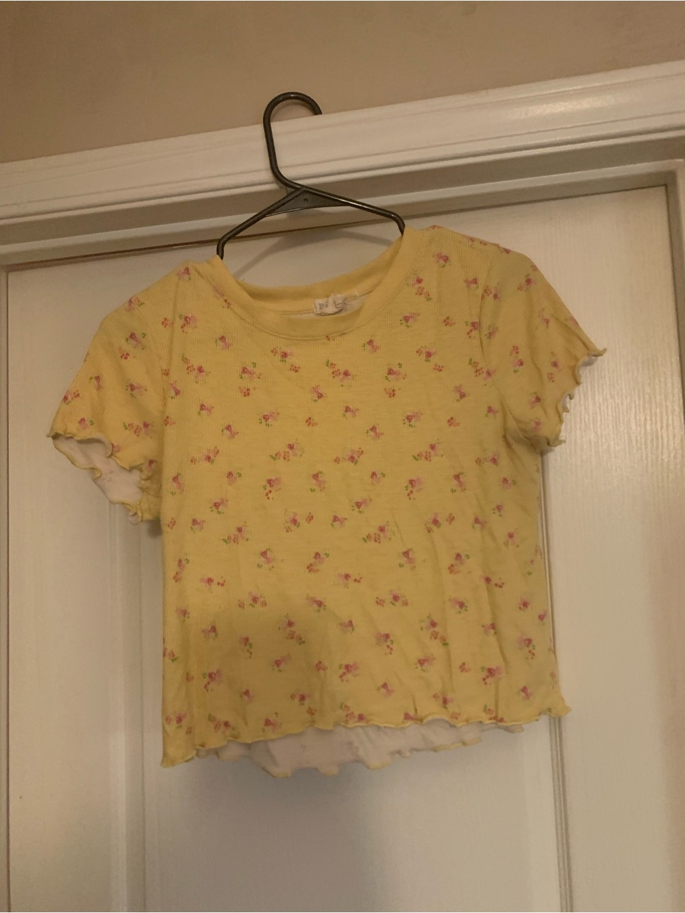 Yellow Floral Ruffle Hem Tee